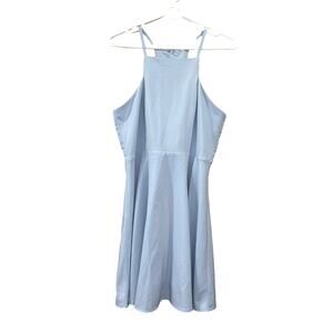 Lulus Light Blue Sleeveless Halter Neck Mini Dress (Large L) Fit & Flare